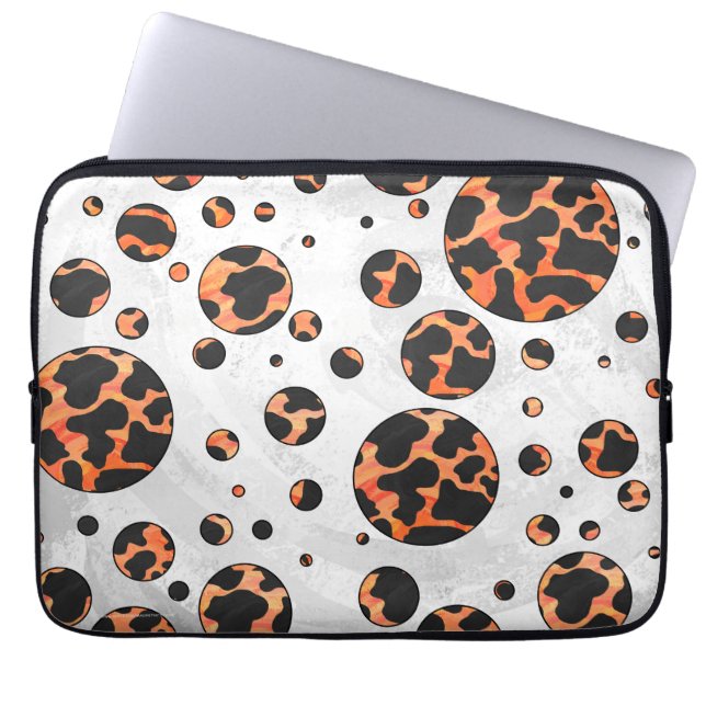 Capa Para Notebook Impressão de Bolinhas preto-e-laranja (Frente)