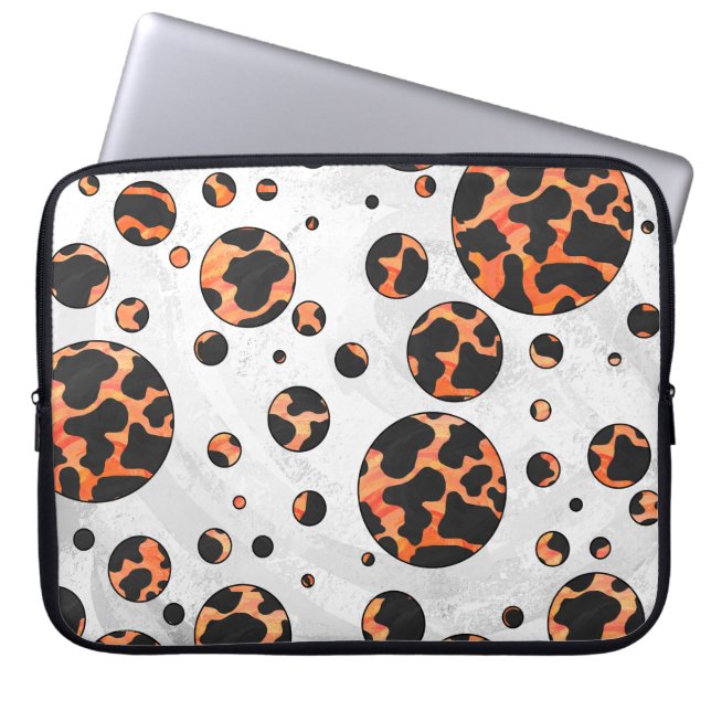 Capa Para Notebook Impressão de Bolinhas preto-e-laranja (Frente)