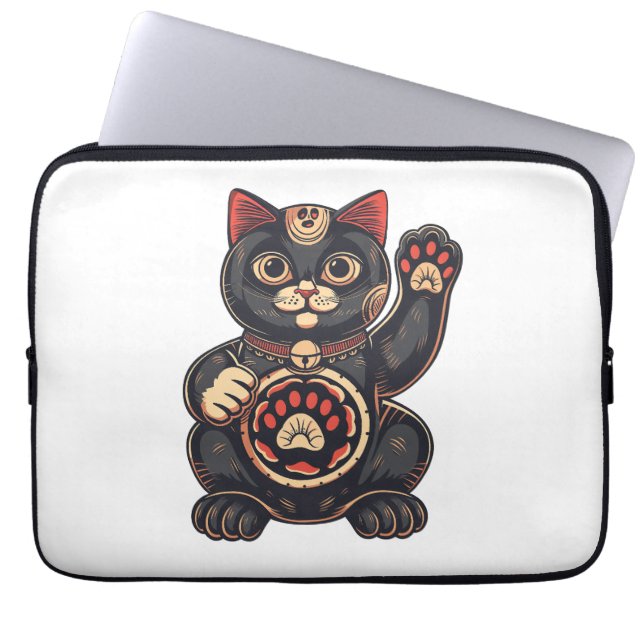 Capa Para Notebook impressão de gato Maneki Neko desenhado para japon (Frente)