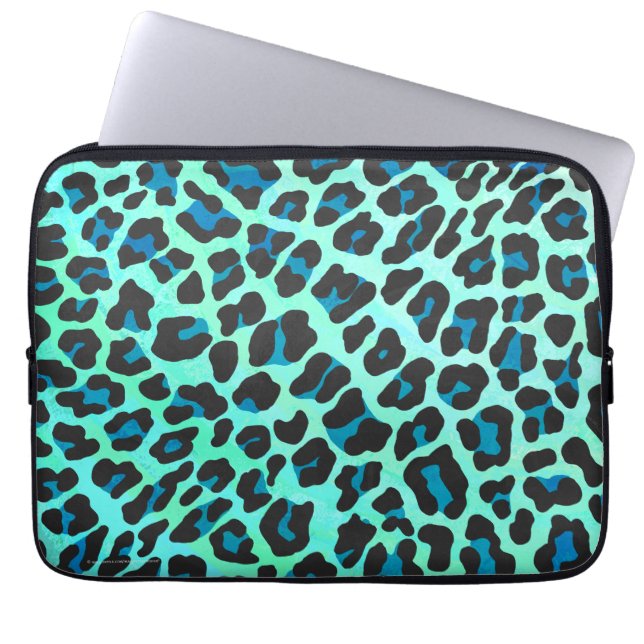 Capa Para Notebook Impressão de Leopardo Negro e Teal (Frente)