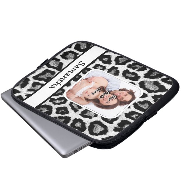Capa Para Notebook Impressão de leopardo preto e branco (Frente Inferior)