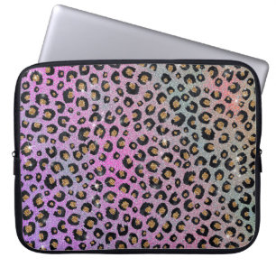 Capa Para Notebook Impressão de Leopardo Preto, Preto, Azul-Cor-de-R