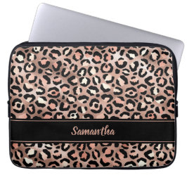 Capa Para Notebook Impressão de Leopardo Preto-Rosa Gold Elegante