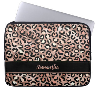 Capa Para Notebook Impressão de Leopardo Preto-Rosa Gold Elegante