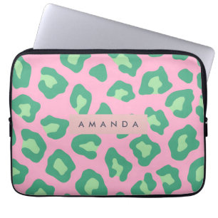Capa Para Notebook Impressão de leopardo rosa e verde personalizada