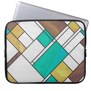 Capa Para Notebook Impressão de Teal Amarelo Mondrian