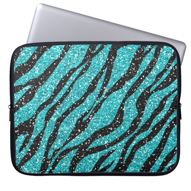 Capa Para Notebook Impressão de Zebra com Glitter Turquesa (Frente)