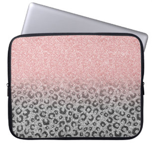 Capa Para Notebook Impressão do Leopard Glitter e Rosa Dourado Elega