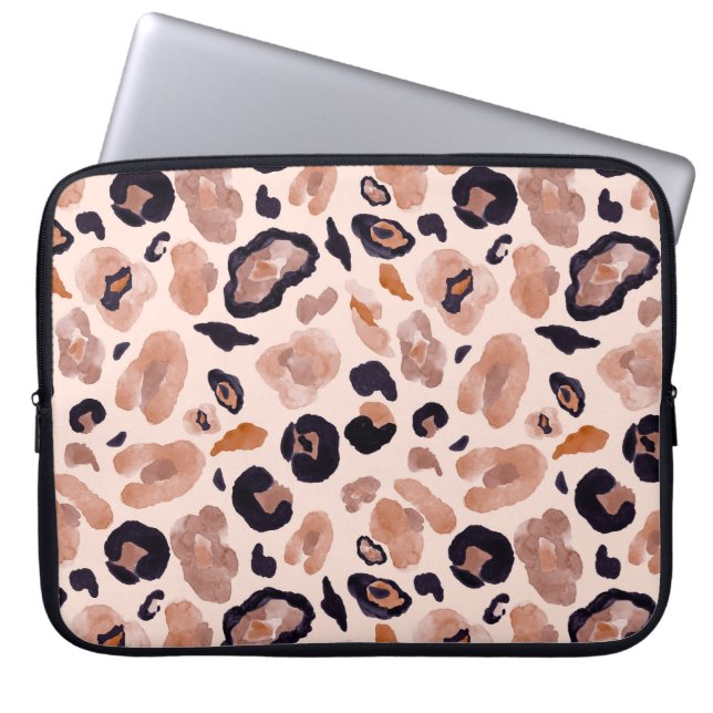 Capa Para Notebook Impressão do leopardo, sem problemas, fundo bege. (Frente)