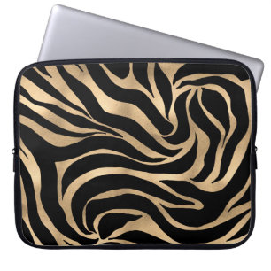 Capa Para Notebook Impressão em Black Zebra Dourada Metálica Elegan