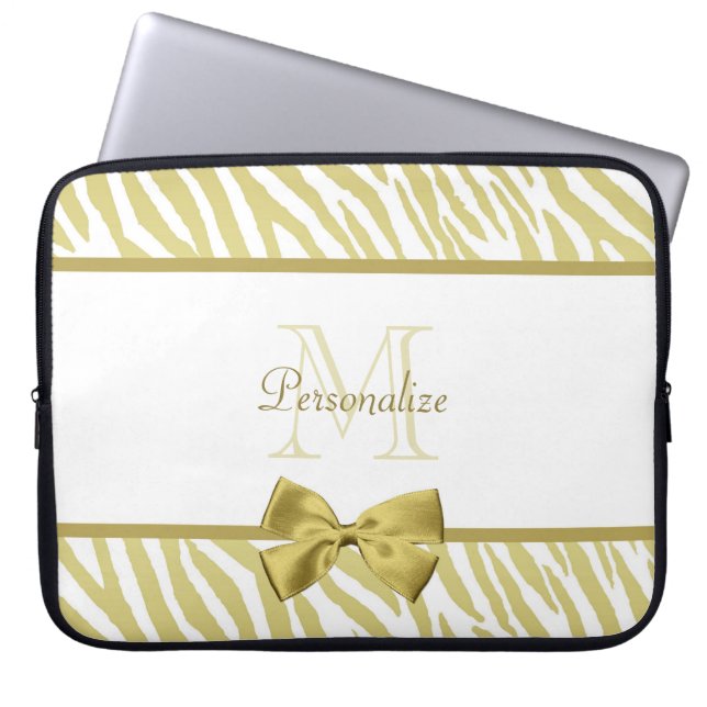 Capa Para Notebook Impressão em branco e zebra Dourada brilhante com  (Frente)