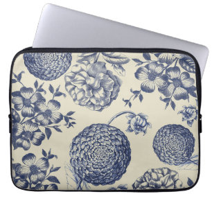 Capa Para Notebook Impressão Flor Azul Antiquado Floral