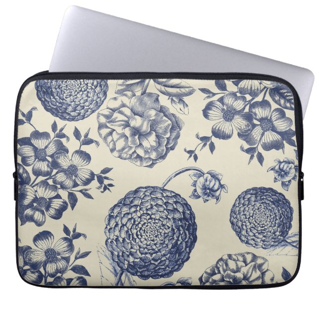 Capa Para Notebook Impressão Flor Azul Antiquado Floral (Frente)