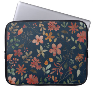 Capa Para Notebook Impressão Floral de Aquarela Antiquada no Marinho