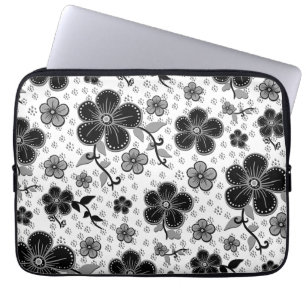 Capa Para Notebook Impressão Floral preto-e-branco