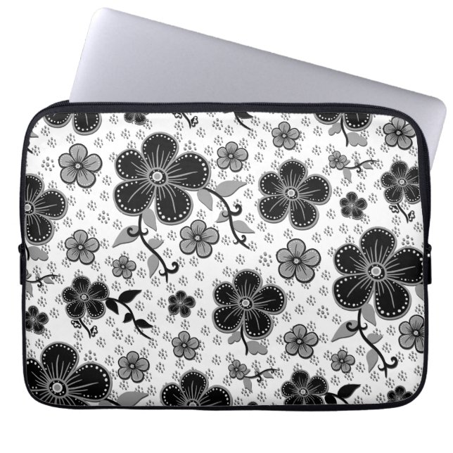 Capa Para Notebook Impressão Floral preto-e-branco (Frente)