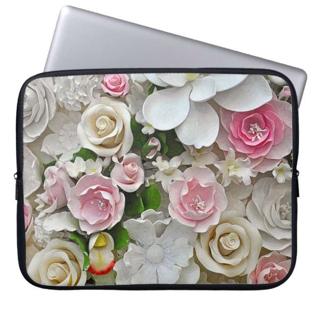 Capa Para Notebook Impressão floral rosa e branco (Frente)