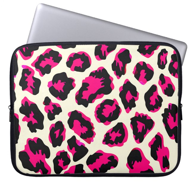 Capa Para Notebook Impressão Leopardo de Animais Rosa e Preto (Frente)