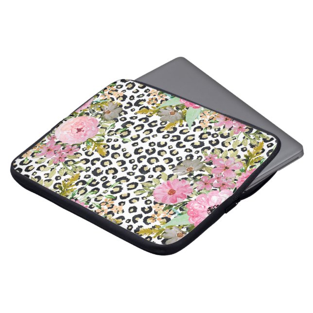 Capa Para Notebook Impressão Leopardo Elegante e Design Floral (Frente Topo)