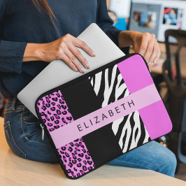 Capa Para Notebook Impressão Leopardo, Impressão Zebra, Rosa, Seu Nom