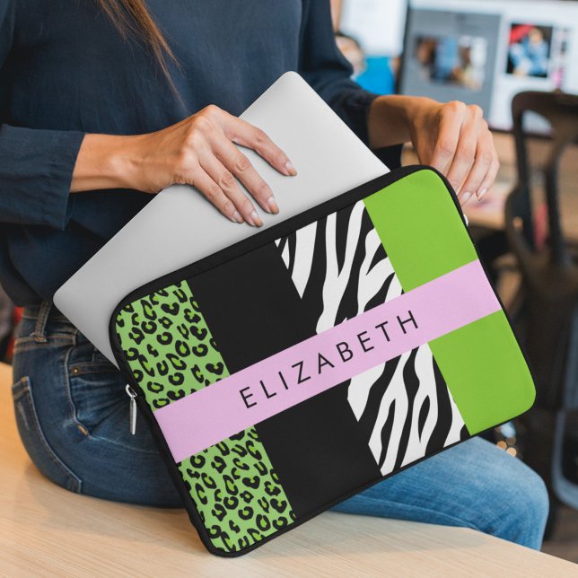 Capa Para Notebook Impressão Leopardo, Impressão Zebra, Verde, Seu No (Criador carregado)