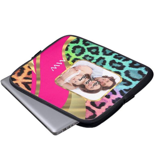 Capa Para Notebook Impressão-leopardo rosa multicolor (Frente Inferior)