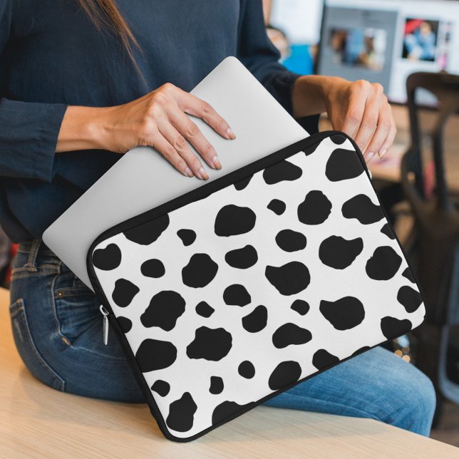 Capa Para Notebook Impressão, Padrão De Vaca, Pontos De Vaca, Preto E (Criador carregado)