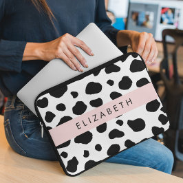 Capa Para Notebook Impressão, Pontos De Vaca, Preto E Branco, Seu Nom