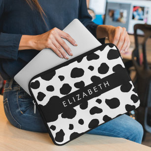 Capa Para Notebook Impressão, Pontos De Vaca, Preto E Branco, Seu Nom