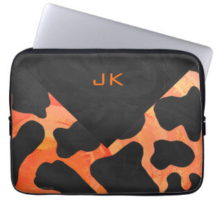 Capa Para Notebook Impressão preto-e-laranja de vaca monograma