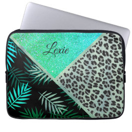 Capa Para Notebook Impressão Tropical Leopardo de Teal com Glittery