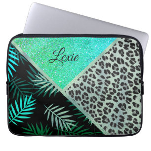 Capa Para Notebook Impressão Tropical Leopardo de Teal com Glittery