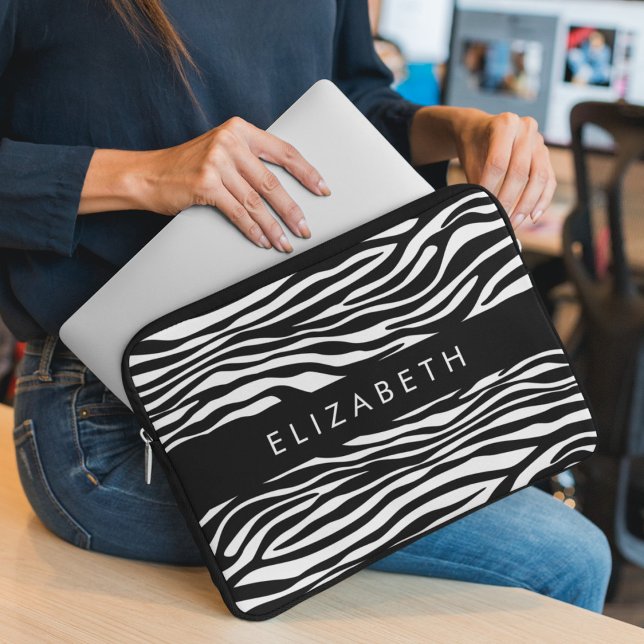 Capa Para Notebook Impressão Zebra, Stripes, Preto E Branco, Seu Nome (Criador carregado)