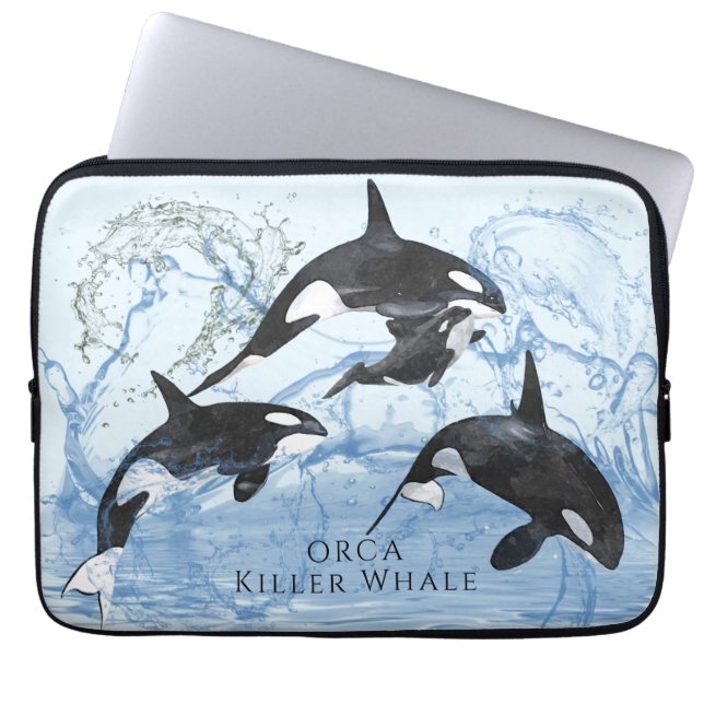 Capa Para Notebook Incrível "Black and White Watercolor Orcas" (Frente)