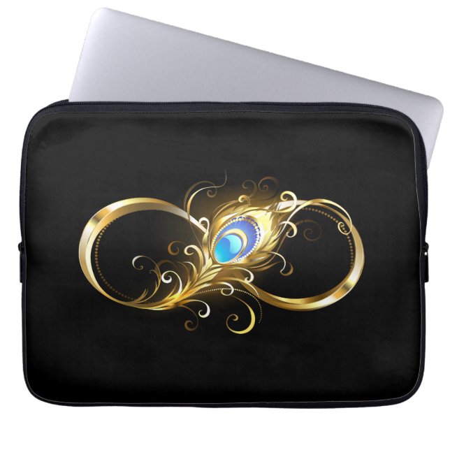 Capa Para Notebook Infinidade com a pena Pavão de Ouro (Frente)