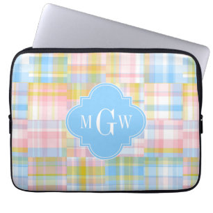 Capa Para Notebook Iniciais de Pré-Papoila Madras Pastel Quatrefoil