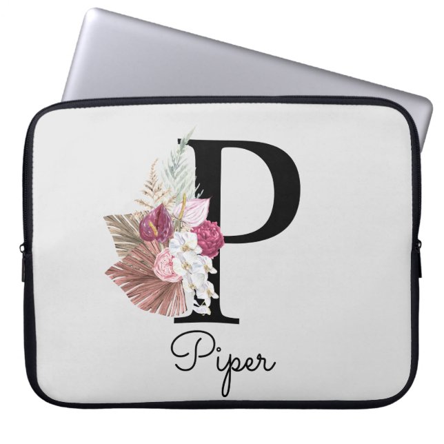 Capa Para Notebook Inicial Floral Boho Rosa Monograma P (Frente)