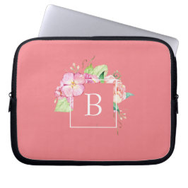 Capa Para Notebook Inicial Monogramada Abstrata & Floral Coral Rosa