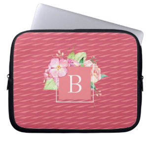 Capa Para Notebook Inicial Monogramada Abstrata & Floral Coral Rosa