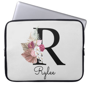Capa Para Notebook Inicial Monogramada R Rosa Boho Floral Feminino