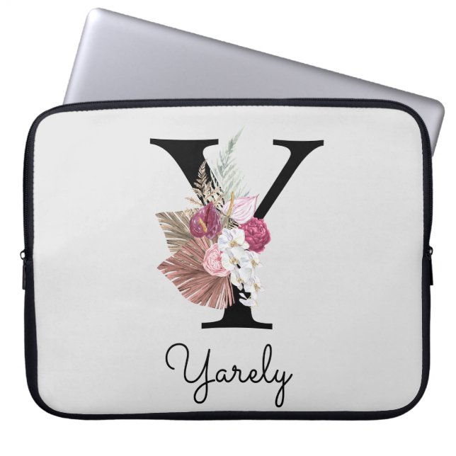 Capa Para Notebook Inicial Y Monogramada Rosa Boho Floral (Frente)