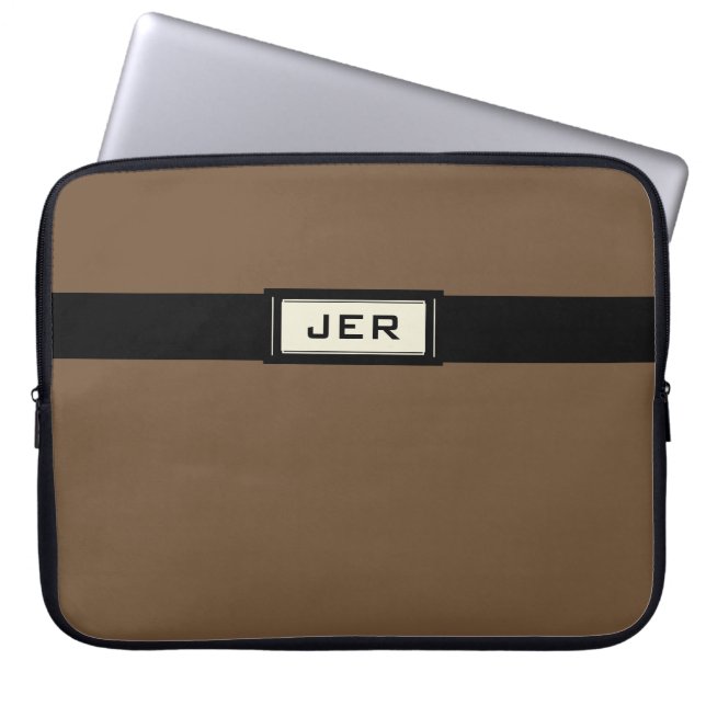 Capa Para Notebook Iniciales Monogramadas Modernas Masculinas Marrom  (Frente)