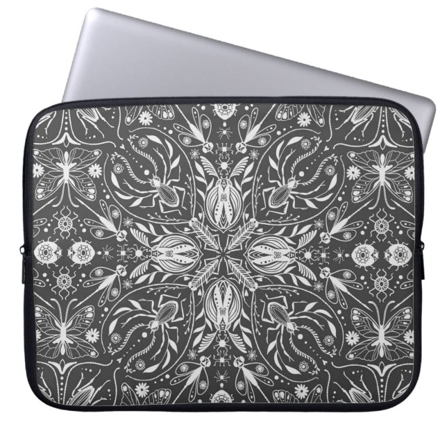 Capa Para Notebook Insetos, esbranquiçado a preto (Frente)