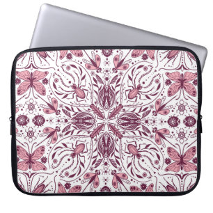 Capa Para Notebook Insetos, magenta escura e rosa em branco