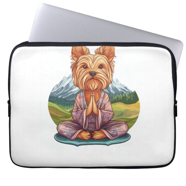 Capa Para Notebook Ioga Yorkie - Cão Divertido Meditando (Frente)