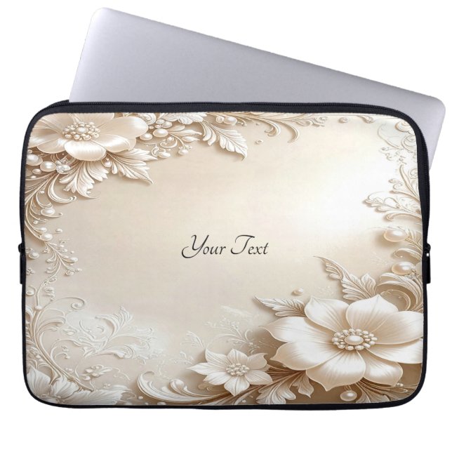 Capa Para Notebook Ivory Flowers Laptop Sleeve (Frente)