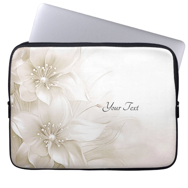 Capa Para Notebook Ivory White Flowers Laptop Sleeve (Frente)