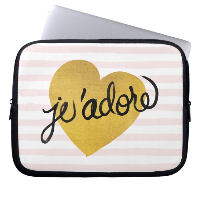 Capa Para Notebook J'adore Cotação| Coração Preto e Dourado (Frente)