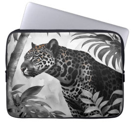 Capa Para Notebook Jaguar Botânico Preto e Branco