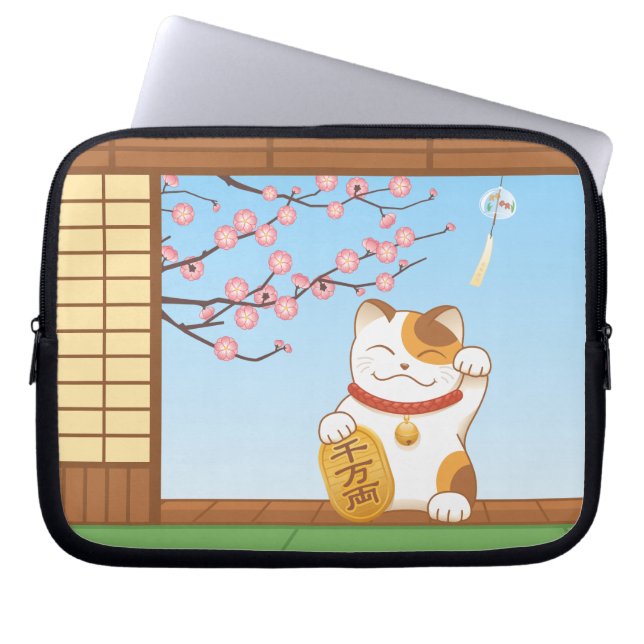 Capa Para Notebook japonês Lucky Calico Cat, Maneki Neko (Frente)